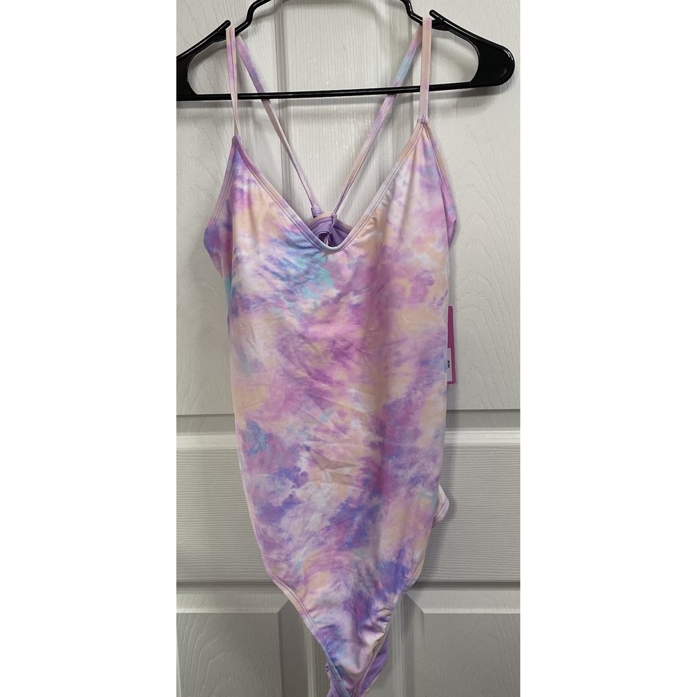 Ninety-Nine NWT Pinks & Purples womens One-Piece Swimsuit Cut Out Back Sz.XL‎